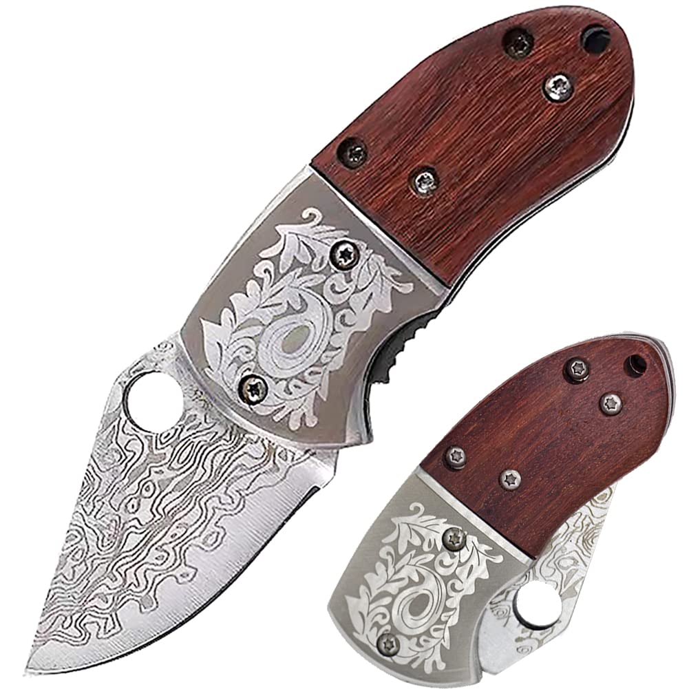 🔥LAST DAY 70% OFF🔥 Wood Handle Damascus Outdoor Mini Folding Knife EDC Pocket Knife