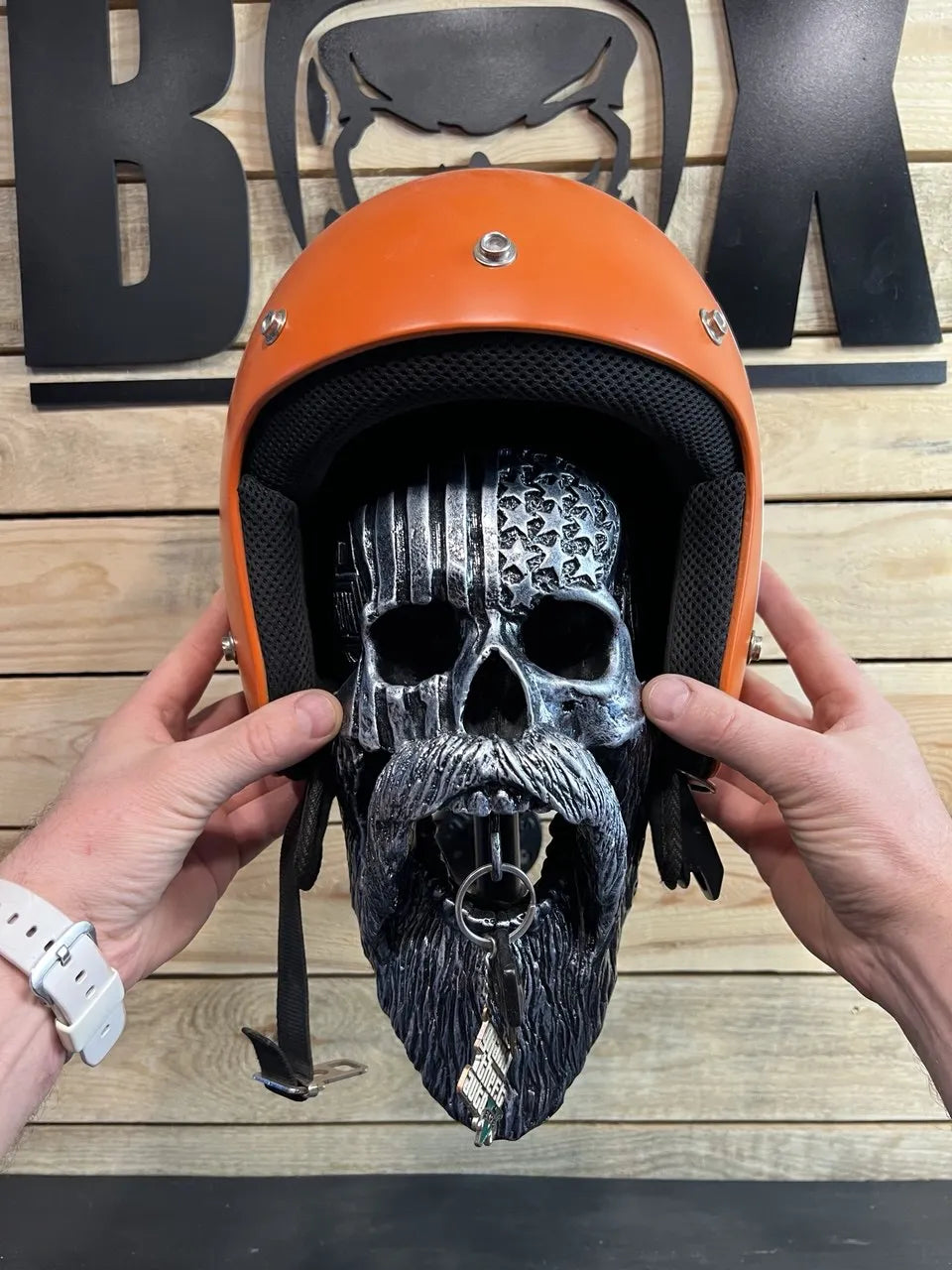 Motorcycle Skull Helmet Holder with Beard