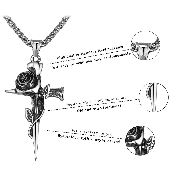 Fashion Punk Rose Cross Pendant Personalized Necklace