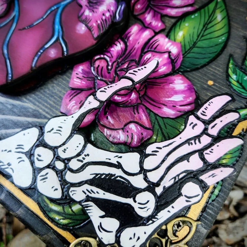 Skull Hands & Heart Hidden Key Box