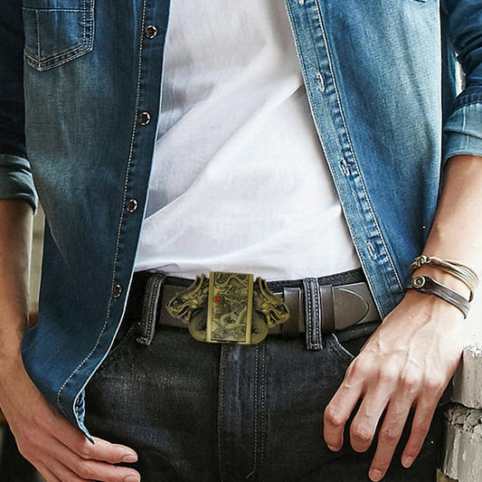Fashion Punk Men's Genuine Leather Belt With Lighter - Dragon