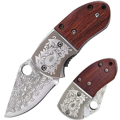 🔥LAST DAY 70% OFF🔥 Wood Handle Damascus Outdoor Mini Folding Knife EDC Pocket Knife