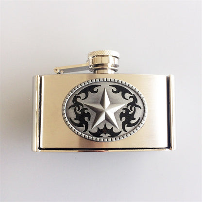 Fashion Punk Creative Belt Buckle With 3oz Flask - Star