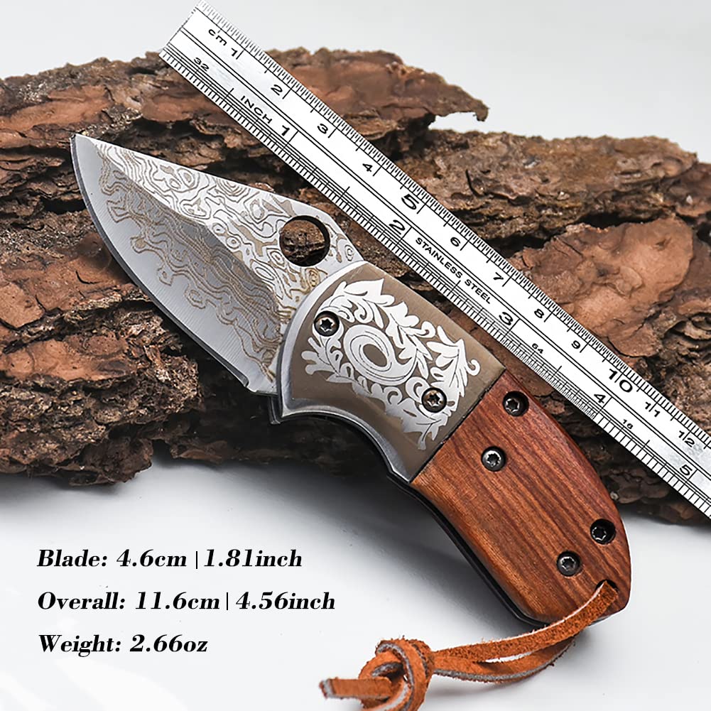 🔥LAST DAY 70% OFF🔥 Wood Handle Damascus Outdoor Mini Folding Knife EDC Pocket Knife