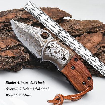 🔥LAST DAY 70% OFF🔥 Wood Handle Damascus Outdoor Mini Folding Knife EDC Pocket Knife