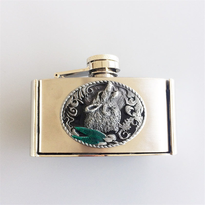 Fashion Punk Creative Belt Buckle With 3oz Flask - Wolf