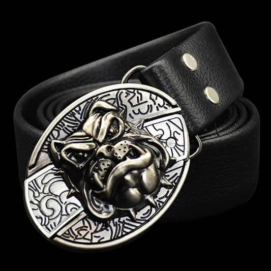 Fashion Punk Men's Genuine Leather Belt With Knife - Bulldog Dog Head