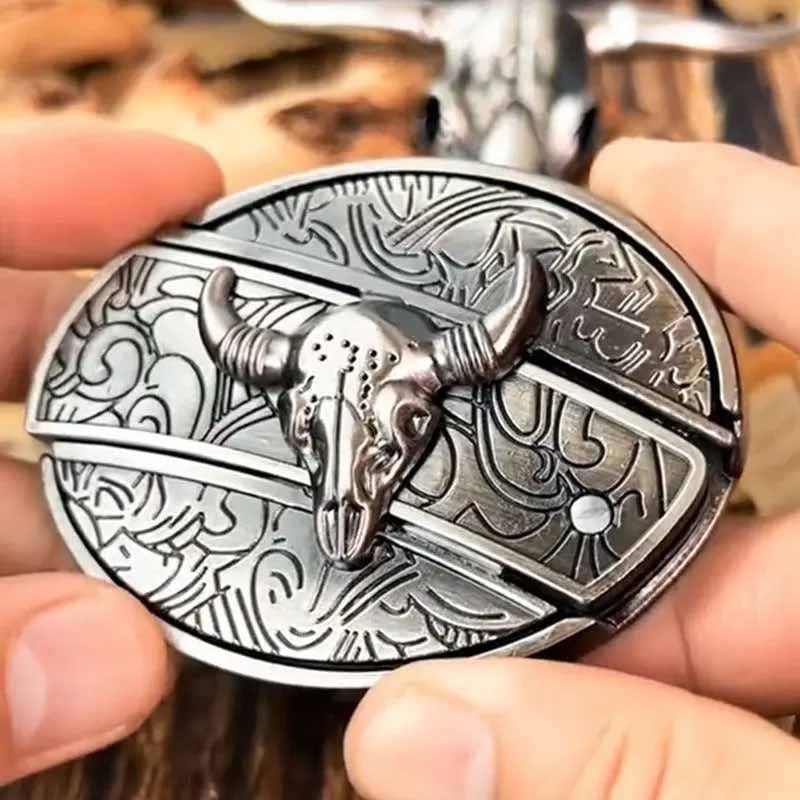 Fashion Punk Men's Genuine Leather Belt With Knife - Cow Head
