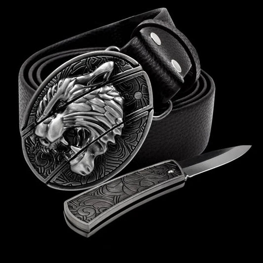 Fashion Punk Men's Genuine Leather Belt With Knife - Tiger