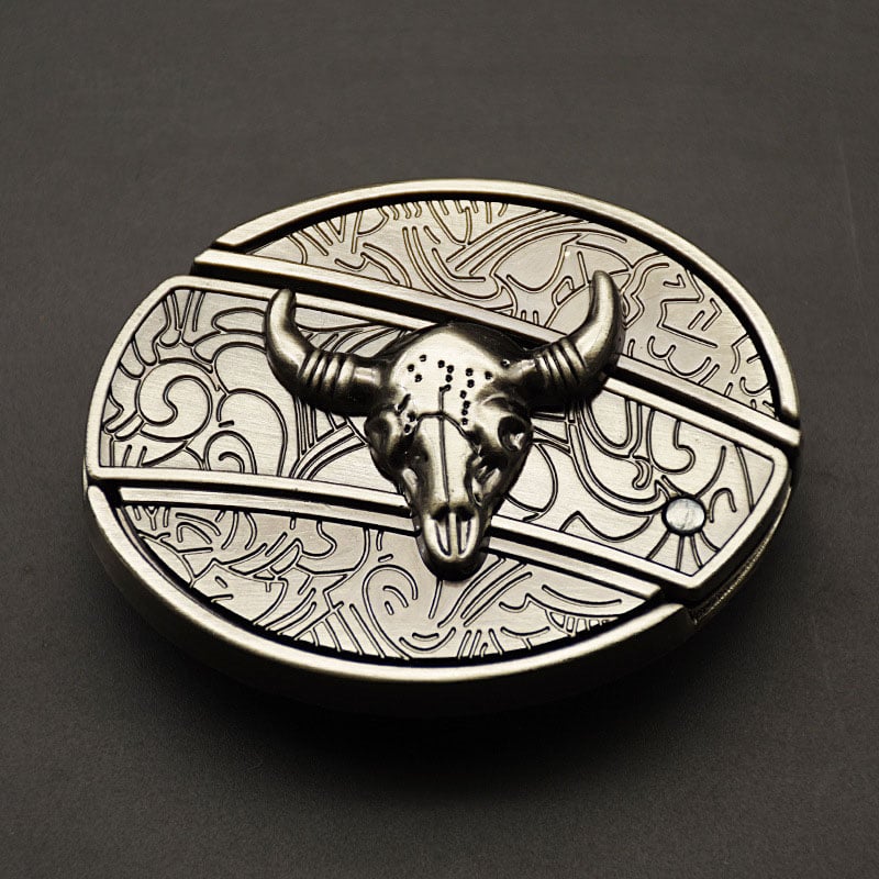 Fashion Punk Men's Genuine Leather Belt With Knife - Cow Head