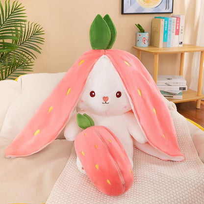 Cute Strawberry Bunny Plush Toy Soft Kawaii Stuffed Animal Gift for Kids Girls Hug Pillow Bed Decoration Birthday Present Furry Friends Plush Doll Animal Gift for Kids Girls Hug Pillow Bed Decoration Birthday Present Furry Friends Plush Stuffed Animal-JY