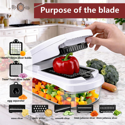 Vegetable Chopper,15-in-1 Multifunctional Food Chopper,Professional Onion Chopper with 8 Blades,Vegetable Cutter with Container for Salad,Potato,Carrot,and Garlic; Essential Kitchen Tool-JY