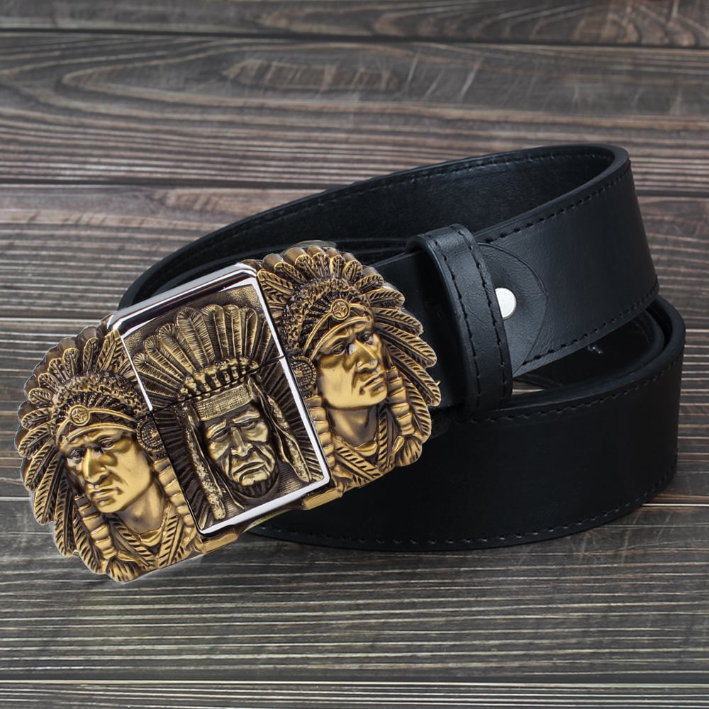 🔥LAST DAY 50% OFF🔥 Fashion Punk Men's Genuine Leather Belt With Lighter