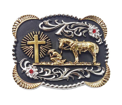 Western Style Fashion Creative Belt Buckle - Cross Horse