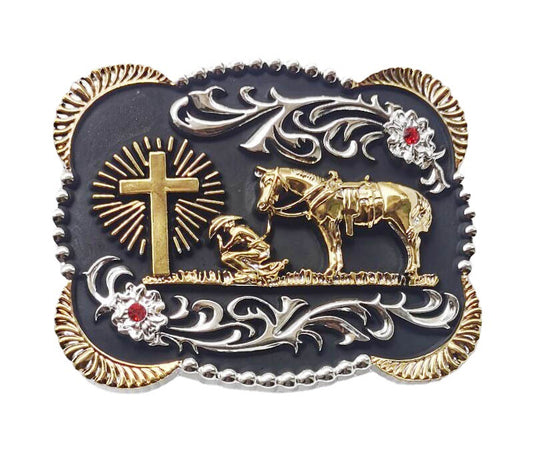 Western Style Fashion Creative Belt Buckle - Cross Horse