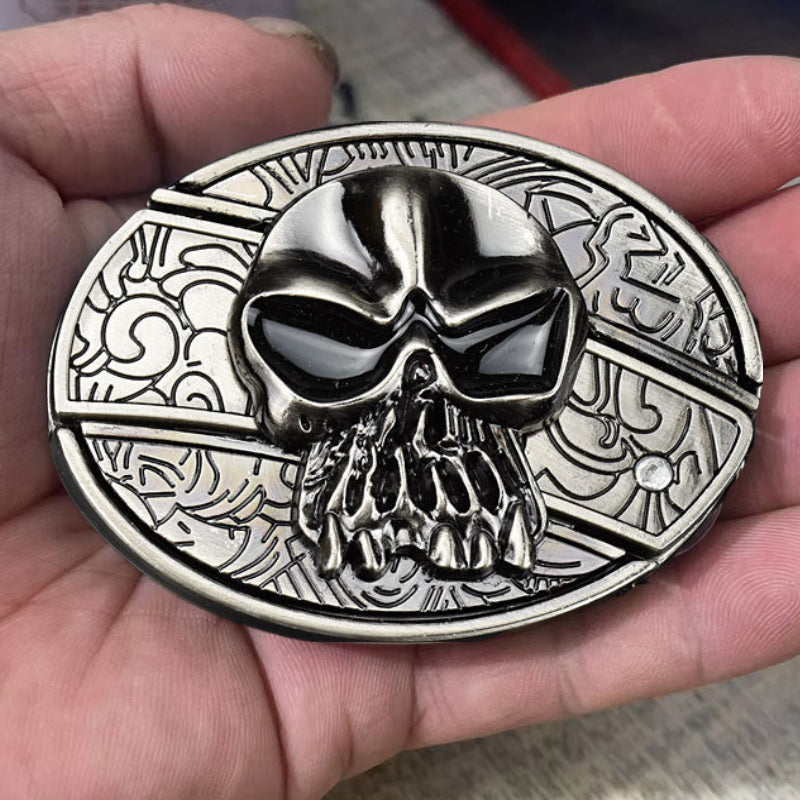 Fashion Punk Genuine Leather Belt With Knife - Skull