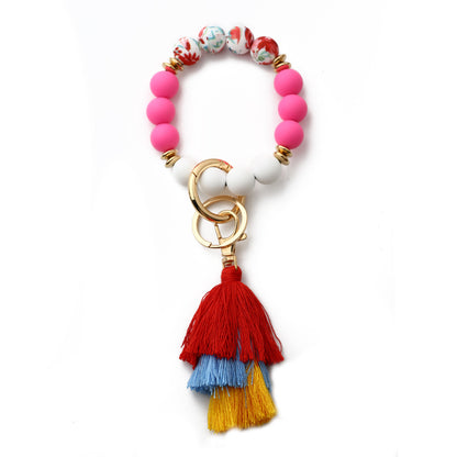 Personalized Wooden Beading Western Style Tassel Charm Bangle Keychain