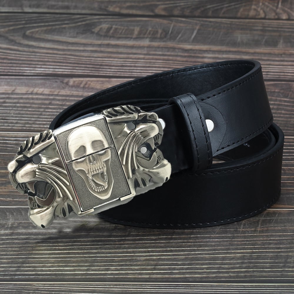 🔥LAST DAY 50% OFF🔥 Fashion Punk Men's Genuine Leather Belt With Lighter