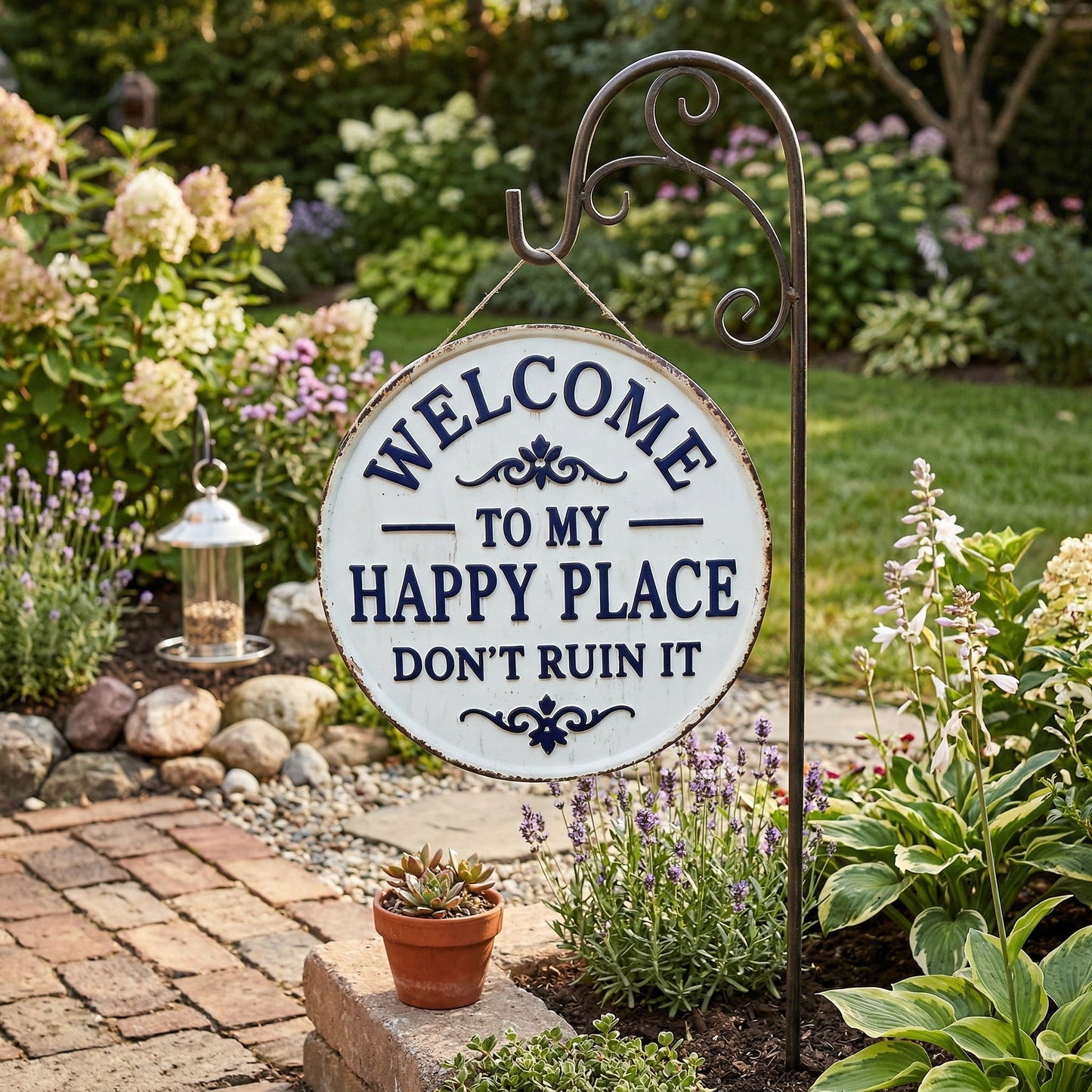 “Welcome to My Happy Place Don’t Ruin It” Garden Wall Decor