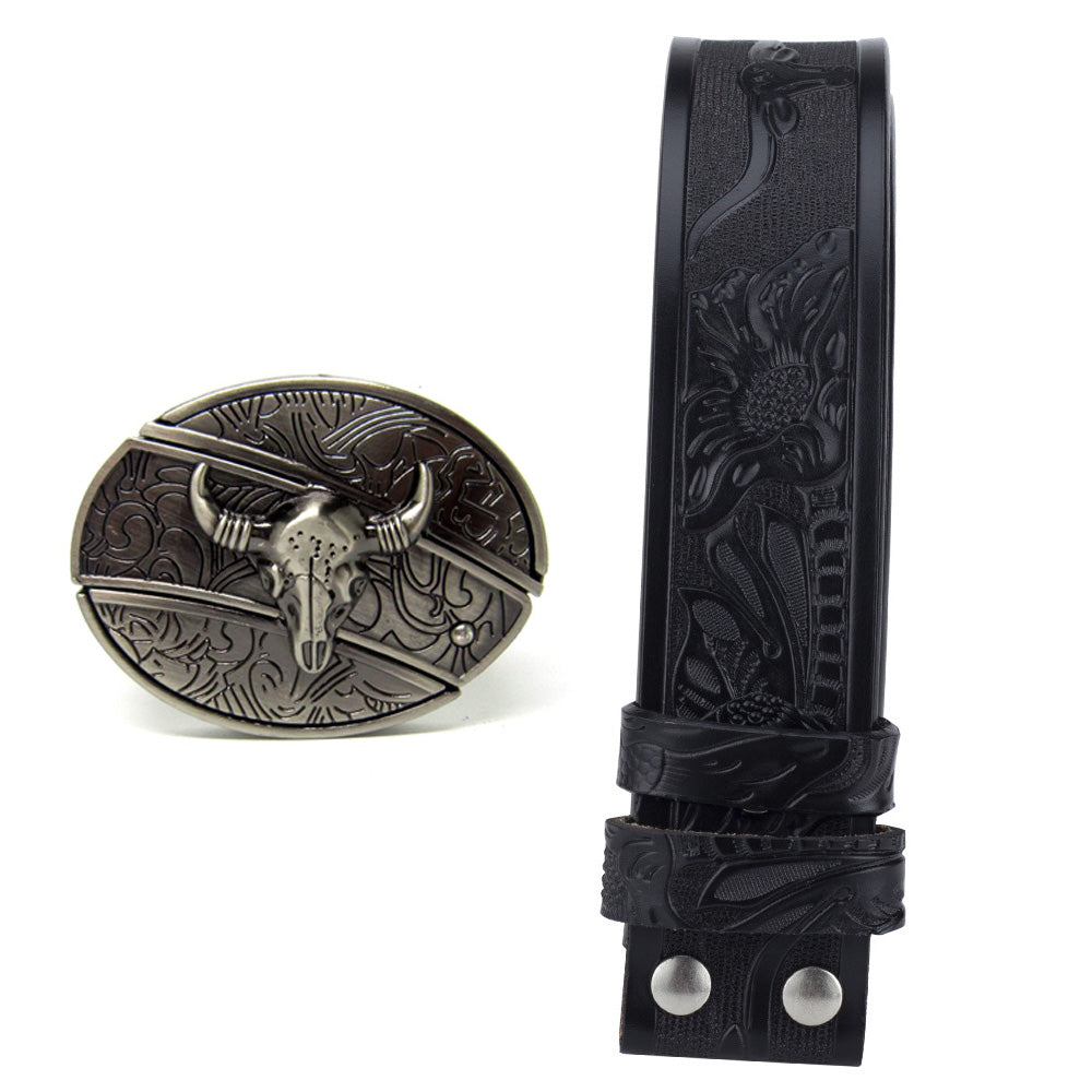 Fashion Punk Men's Genuine Leather Belt With Knife - Cow Head