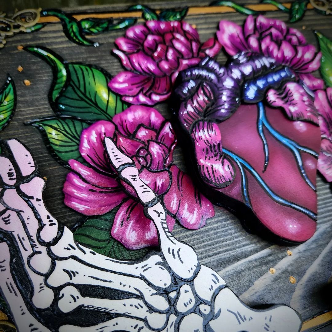 Skull Hands & Heart Hidden Key Box