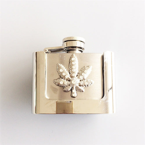 Fashion Punk Creative Belt Buckle With 2oz Flask - Leaf