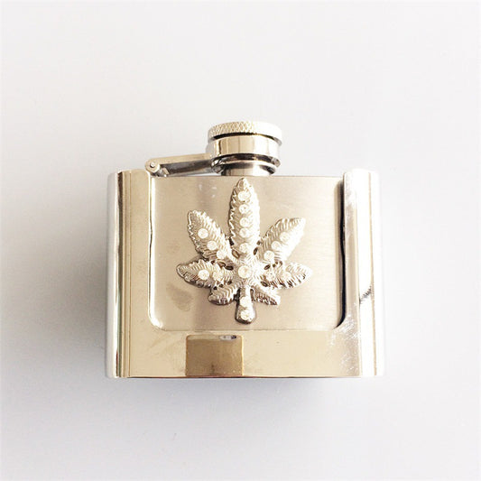 Fashion Punk Creative Belt Buckle With 2oz Flask - Leaf