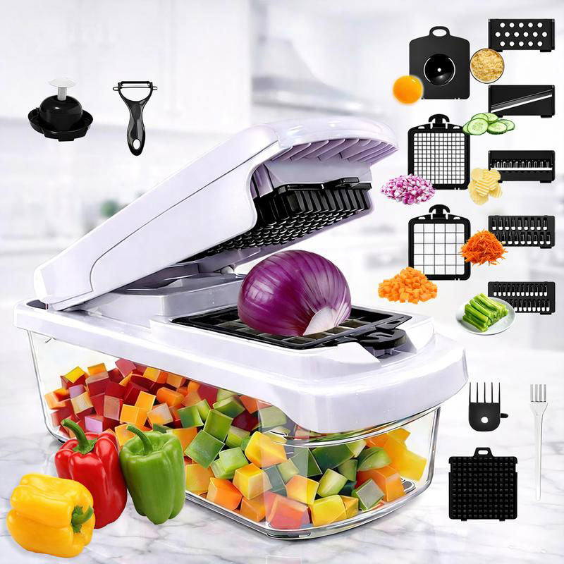 🔥Vegetable Chopper,15-in-1 Multifunctional Food Chopper,Professional Onion Chopper with 8 Blades,Vegetable Cutter with Container for Salad,Potato🥕🥦,Carrot,and Garlic; Essential Kitchen Tool-LGZ
