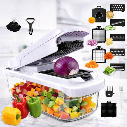 🔥Vegetable Chopper,15-in-1 Multifunctional Food Chopper,Professional Onion Chopper with 8 Blades,Vegetable Cutter with Container for Salad,Potato🥕🥦,Carrot,and Garlic; Essential Kitchen Tool-LGZ