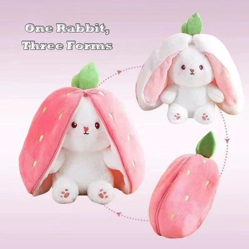 Cute Strawberry Bunny Plush Toy Soft Kawaii Stuffed Animal Gift for Kids Girls Hug Pillow Bed Decoration Birthday Present Furry Friends Plush Doll Animal Gift for Kids Girls Hug Pillow Bed Decoration Birthday Present Furry Friends Plush Stuffed Animal-JY