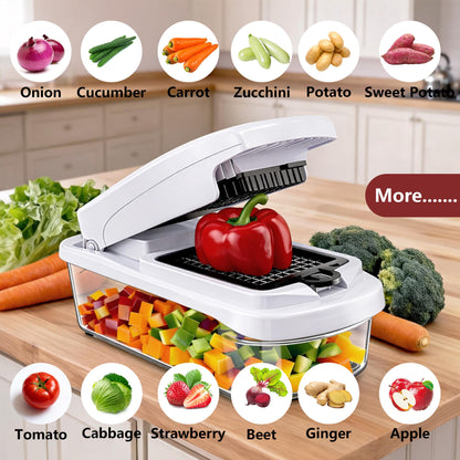 Vegetable Chopper,15-in-1 Multifunctional Food Chopper,Professional Onion Chopper with 8 Blades,Vegetable Cutter with Container for Salad,Potato,Carrot,and Garlic; Essential Kitchen Tool-JY