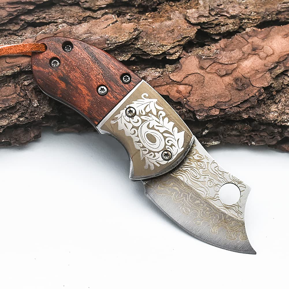 🔥LAST DAY 70% OFF🔥 Wood Handle Damascus Outdoor Mini Folding Knife EDC Pocket Knife