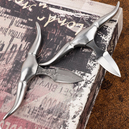 🔥LAST DAY 50% OFF🔥Damascus Dagger Longhorn Skull Push Knife