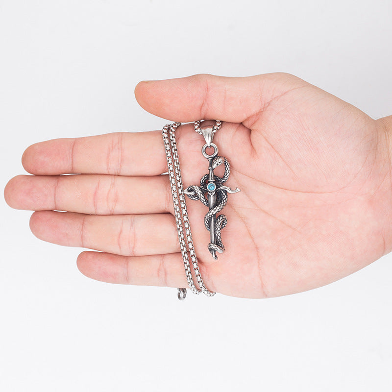 Fashion Punk Cross Snake Pendant Personalized Necklace