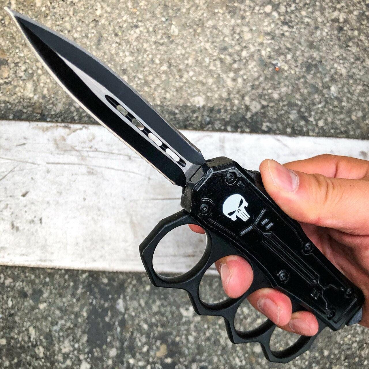 Spartan Punisher Skull Knuckle OTF Knife