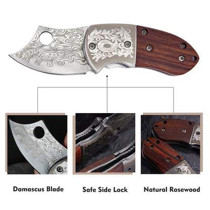 🔥LAST DAY 70% OFF🔥 Wood Handle Damascus Outdoor Mini Folding Knife EDC Pocket Knife