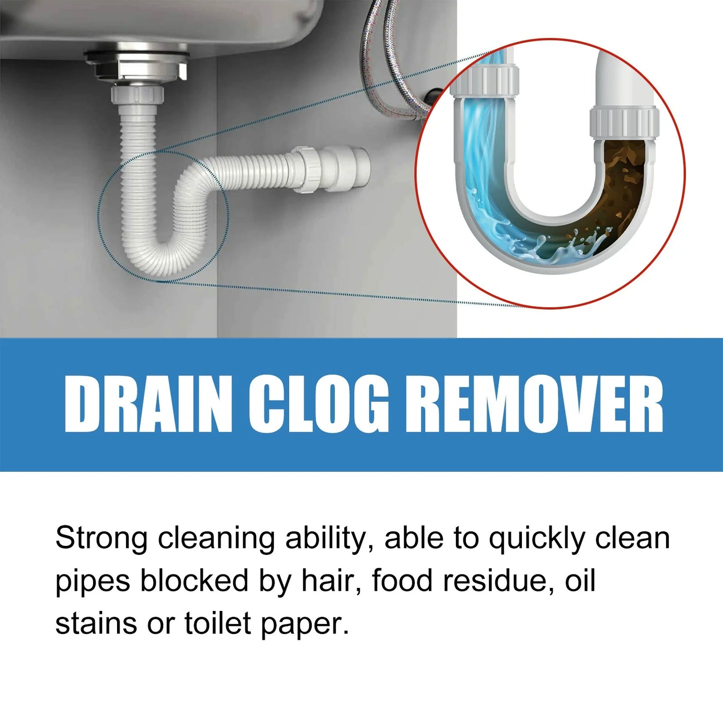 Strong Drain Effervescent Tablet for Kitchen & Bathroom Pipes, Dissolves 200 Clogs, Kills 99% Bacteria, Removes Odors, Unscented.-KPL