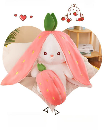 Cute Strawberry Bunny Plush Toy Soft Kawaii Stuffed Animal Gift for Kids Girls Hug Pillow Bed Decoration Birthday Present Furry Friends Plush Doll Animal Gift for Kids Girls Hug Pillow Bed Decoration Birthday Present Furry Friends Plush Stuffed Animal-JY