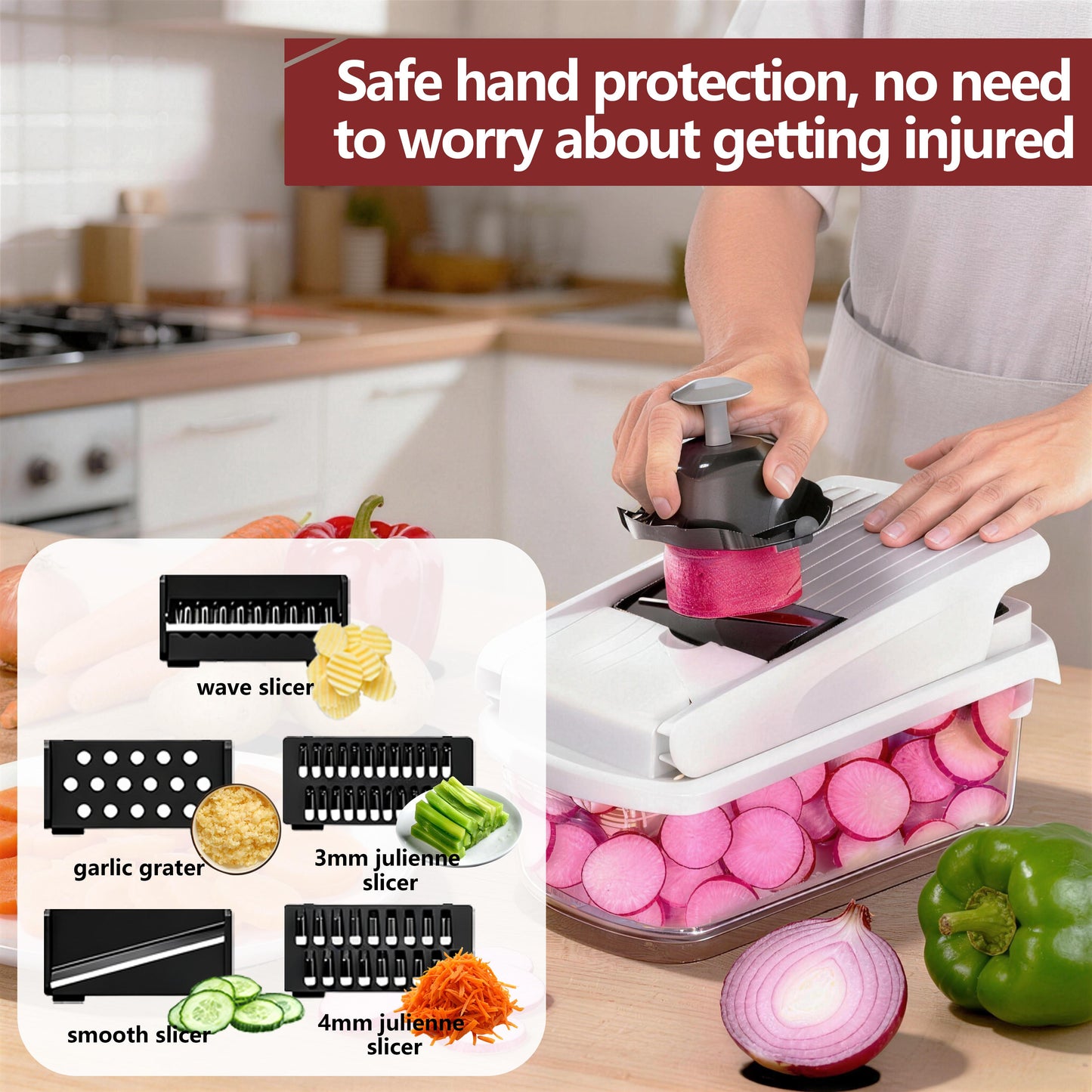 Vegetable Chopper,15-in-1 Multifunctional Food Chopper,Professional Onion Chopper with 8 Blades,Vegetable Cutter with Container for Salad,Potato,Carrot,and Garlic; Essential Kitchen Tool-JY