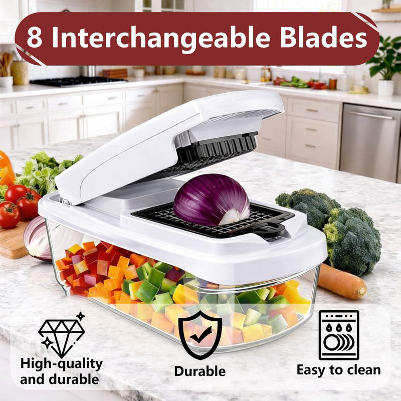 🔥Vegetable Chopper,15-in-1 Multifunctional Food Chopper,Professional Onion Chopper with 8 Blades,Vegetable Cutter with Container for Salad,Potato🥕🥦,Carrot,and Garlic; Essential Kitchen Tool-LGZ