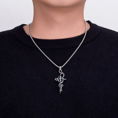 Fashion Punk Cross Snake Pendant Personalized Necklace