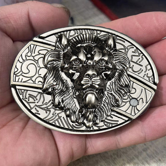 Fashion Punk Men's Creative Belt Buckle With Knife - Lion