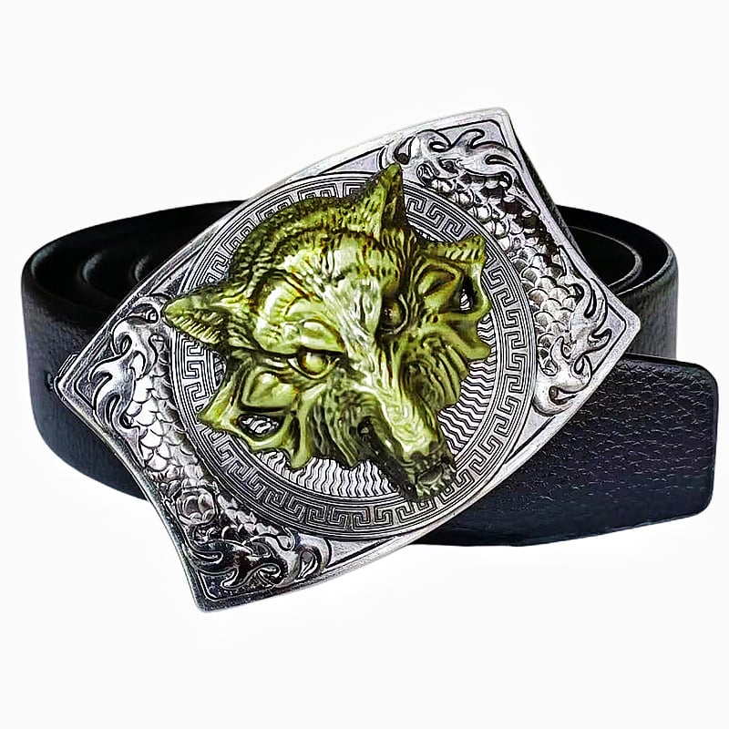 Western Fashion Genuine Leather Belt With Knife - Wolf