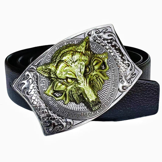 Western Fashion Genuine Leather Belt With Knife - Wolf