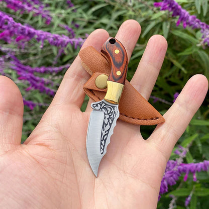 🔥LAST DAY 70% OFF🔥Handmade Keychain Wooden Brass Handle Mini Knife With Leather Case