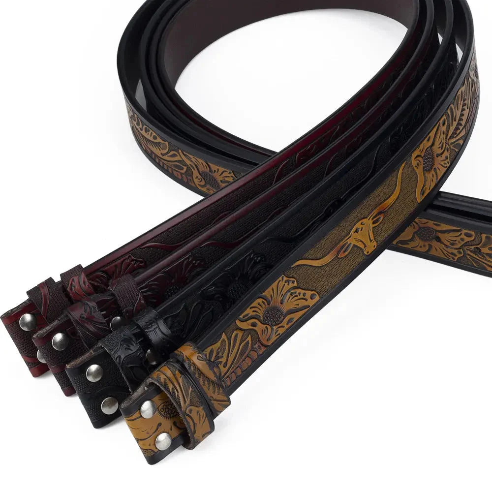Fashion Punk Men's Genuine Leather Belt With Knife - Cow Head