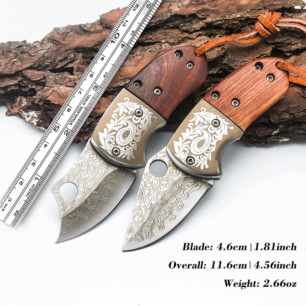 🔥LAST DAY 70% OFF🔥 Wood Handle Damascus Outdoor Mini Folding Knife EDC Pocket Knife