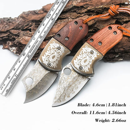 🔥LAST DAY 70% OFF🔥 Wood Handle Damascus Outdoor Mini Folding Knife EDC Pocket Knife