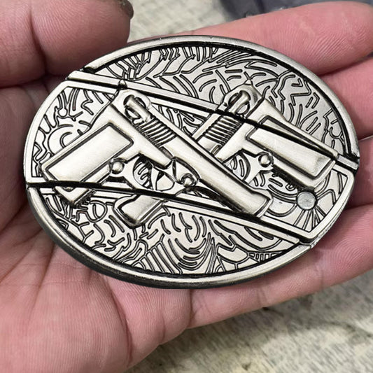Fashion Punk Men's Creative Belt Buckle With Knife - Double Gun
