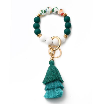 Personalized Wooden Beading Western Style Tassel Charm Bangle Keychain